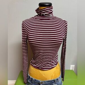 Striped Maroon and White Turtleneck Top